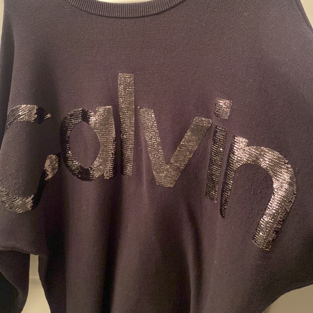 Calvin Klein logo sequins bat sleeve sweater